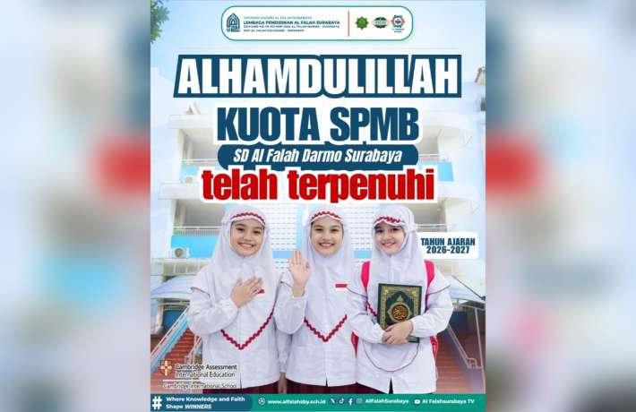 Alhamdulilah Kuota SPMB SD Al Falah Darmo Surabaya 2026/2027 Resmi Penuh